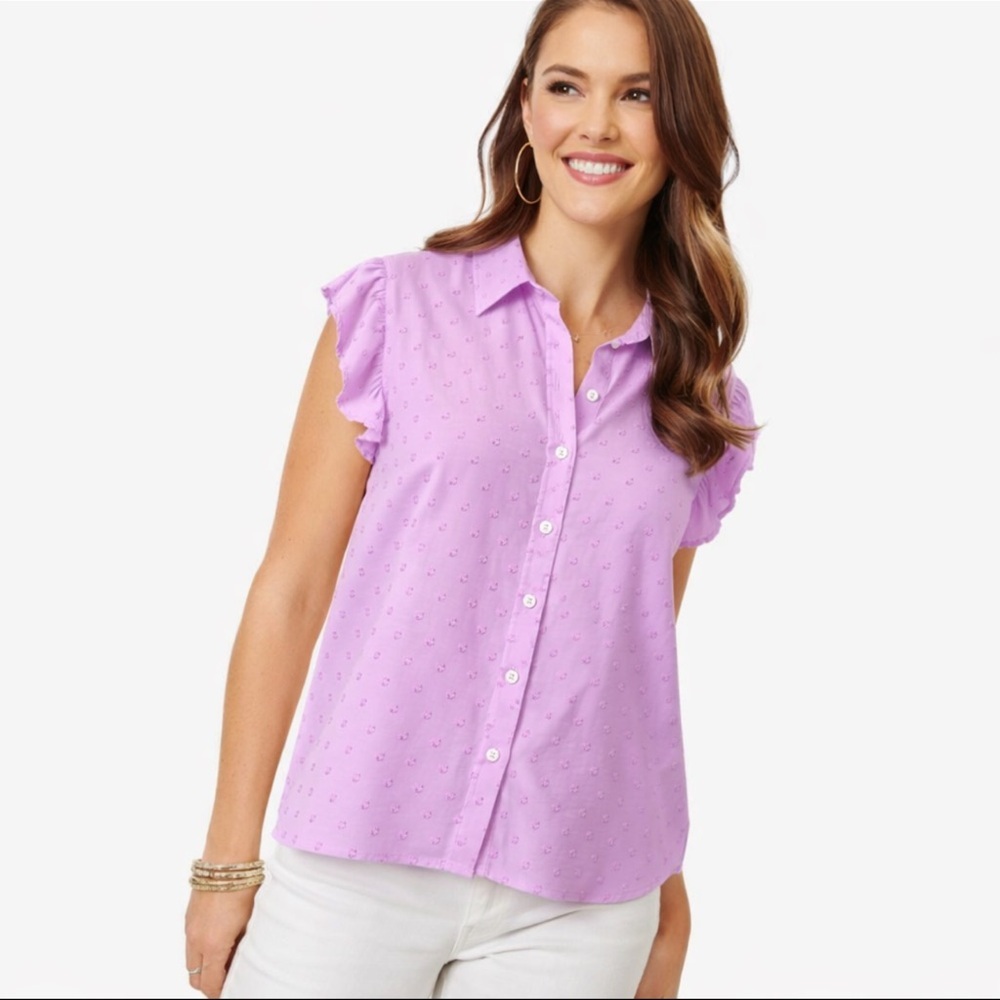Lilly Pulitzer Swiss Dot Flutter Sleeve Lavender Top